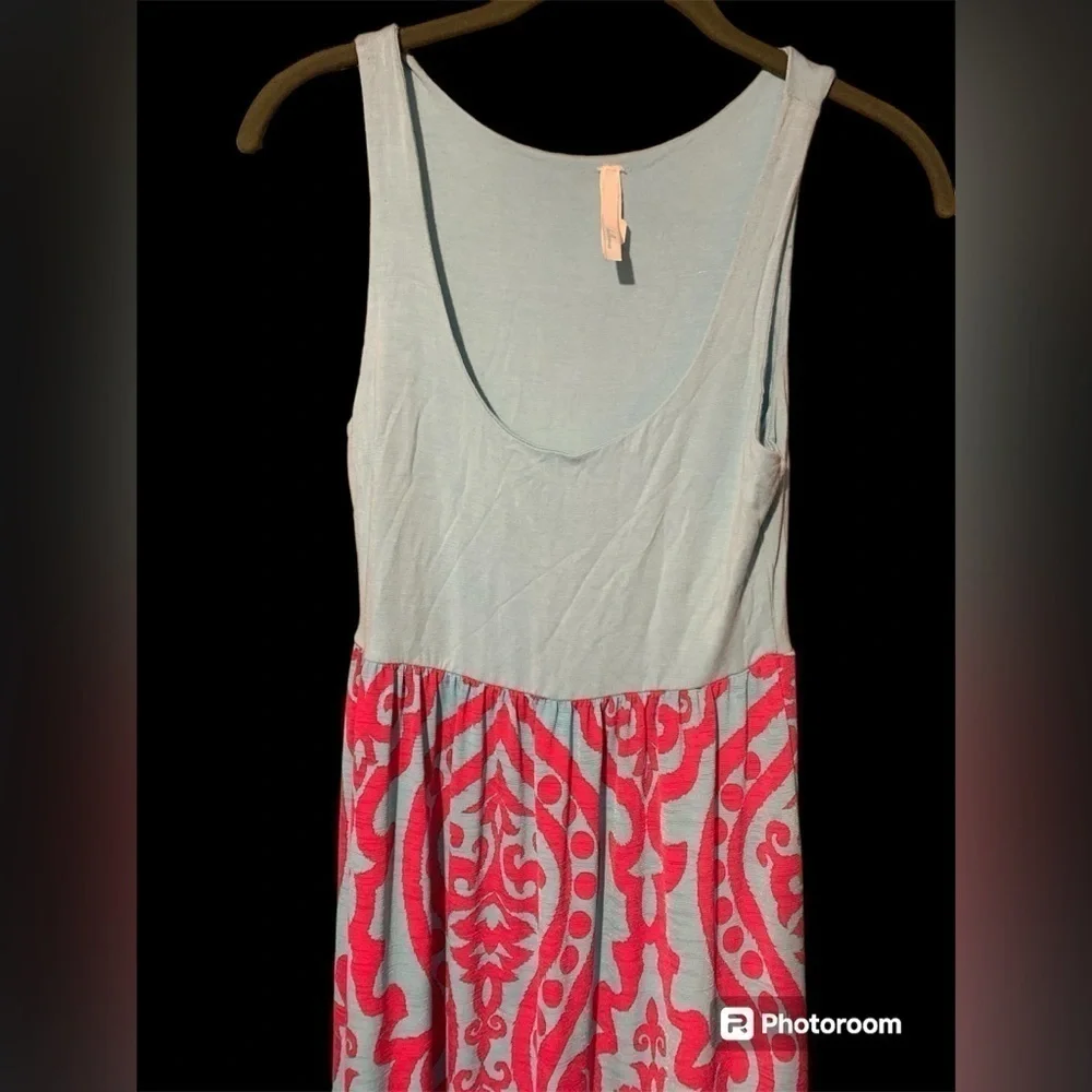 Bellamie small maxi dress cotton top with silky soft bottom EUC pink and blue - Picture 2 of 5